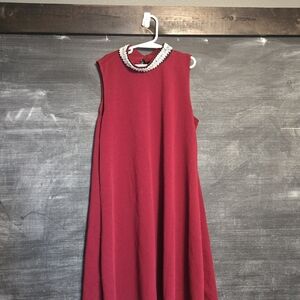 French Atmosphere Burgundy Midi Dress with Embellished Neckline